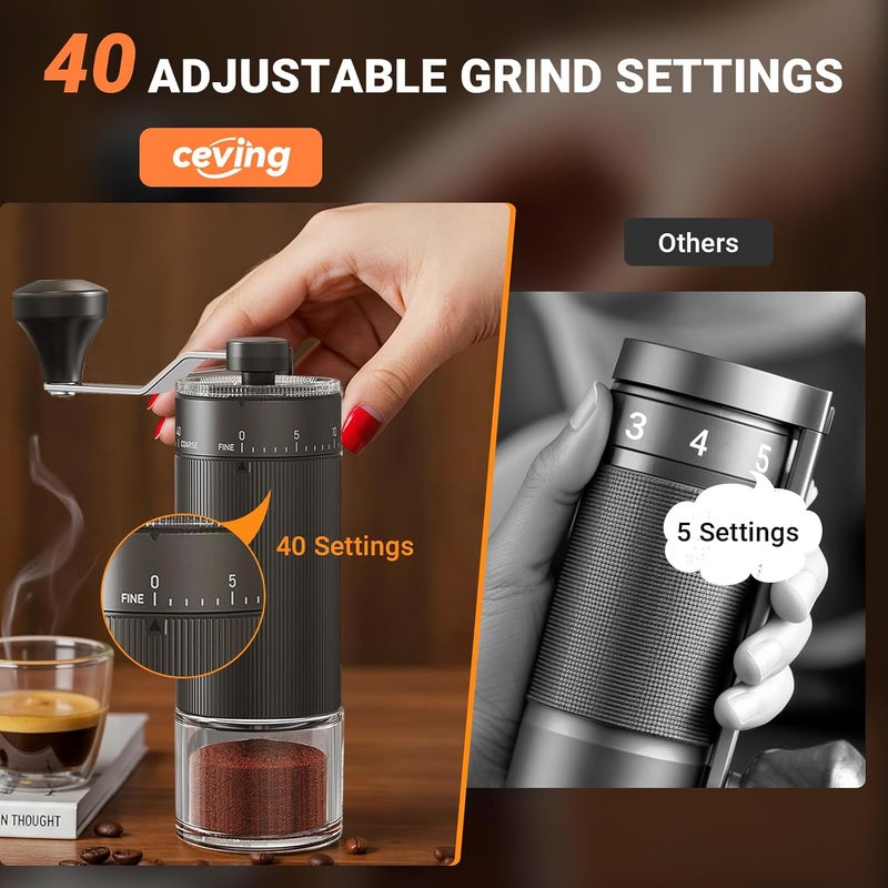 EZVING Mini Manual Coffee Grinder with 40 Adjustable Settings, Portable Hand Coffee Bean Mill with 30g Capacity, Conical Burr Coffee Grinder with Crank for Travel, Camping, Office, Espresso, Pour Over, etc - Image 2